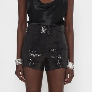 Zara Black Sequin High Waist Shorts